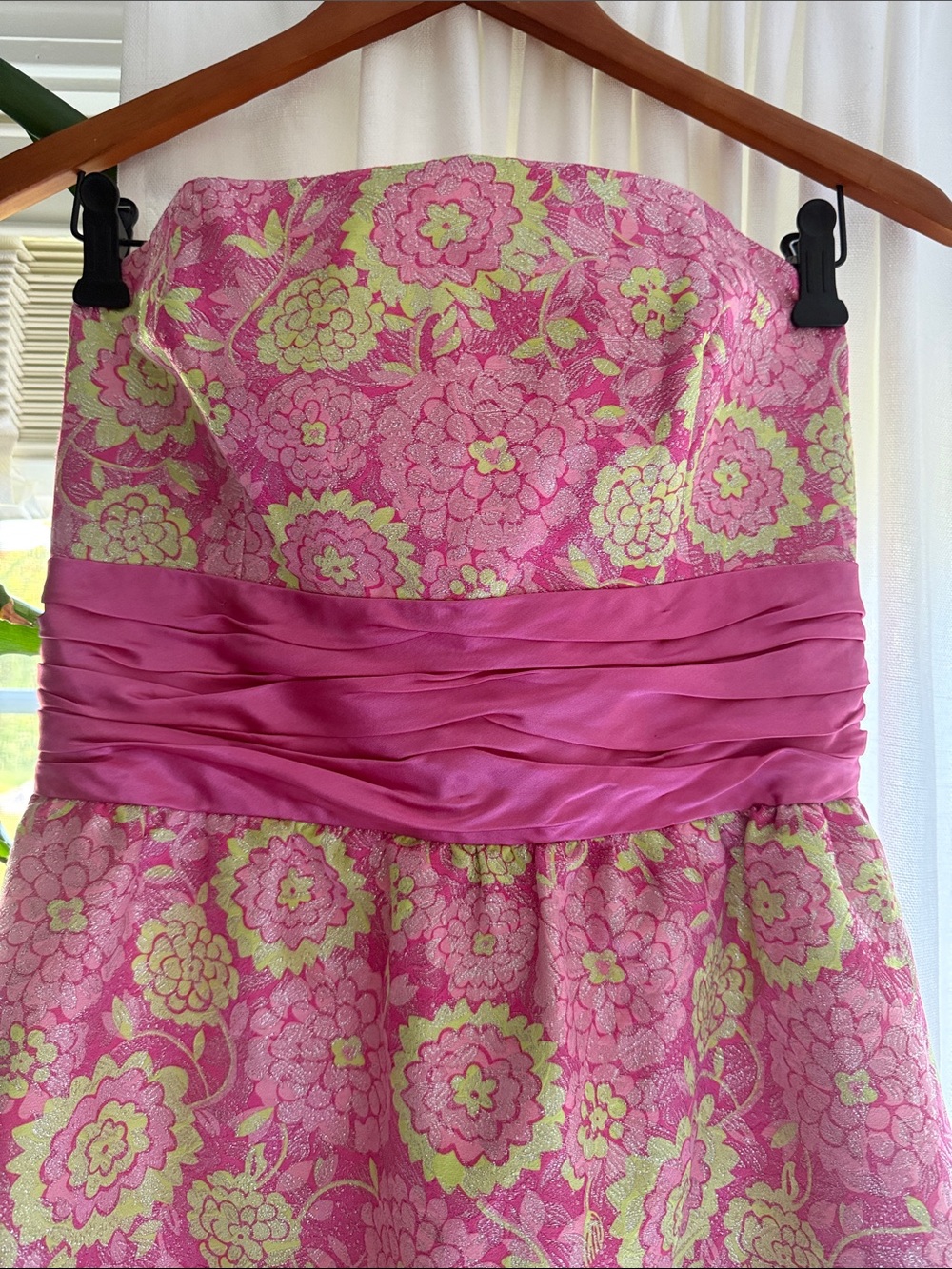 Lilly Pulitzer Pink and Lime Strapless Floral A-Line Dress